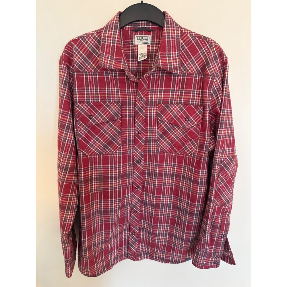 LL Bean Mens Red Plaid Flannel Snap Front Shirt Wool Blend Large L-REG 298102 - Picture 7 of 8